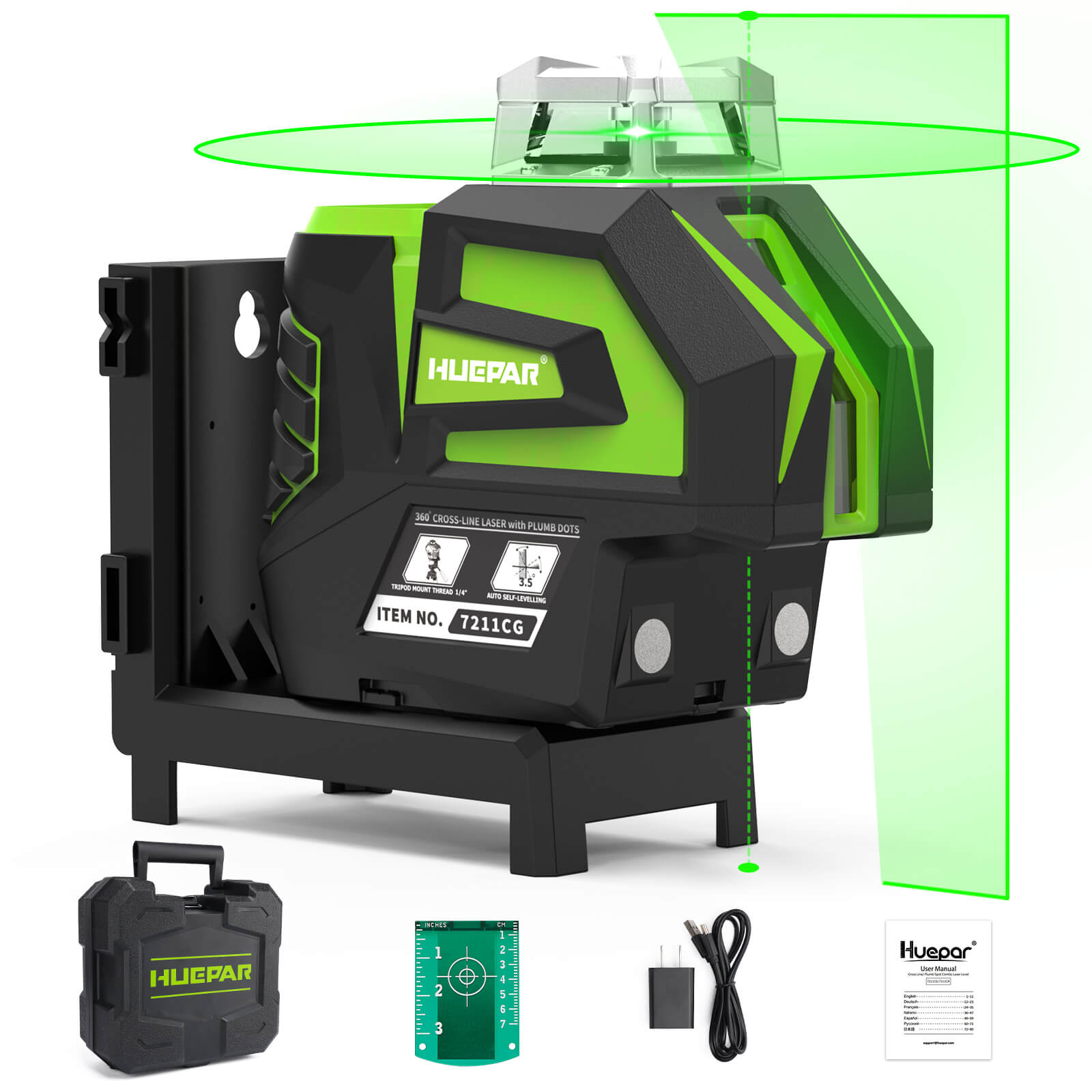 Huepar 7211CG Laser level with 2 Plumb Dots