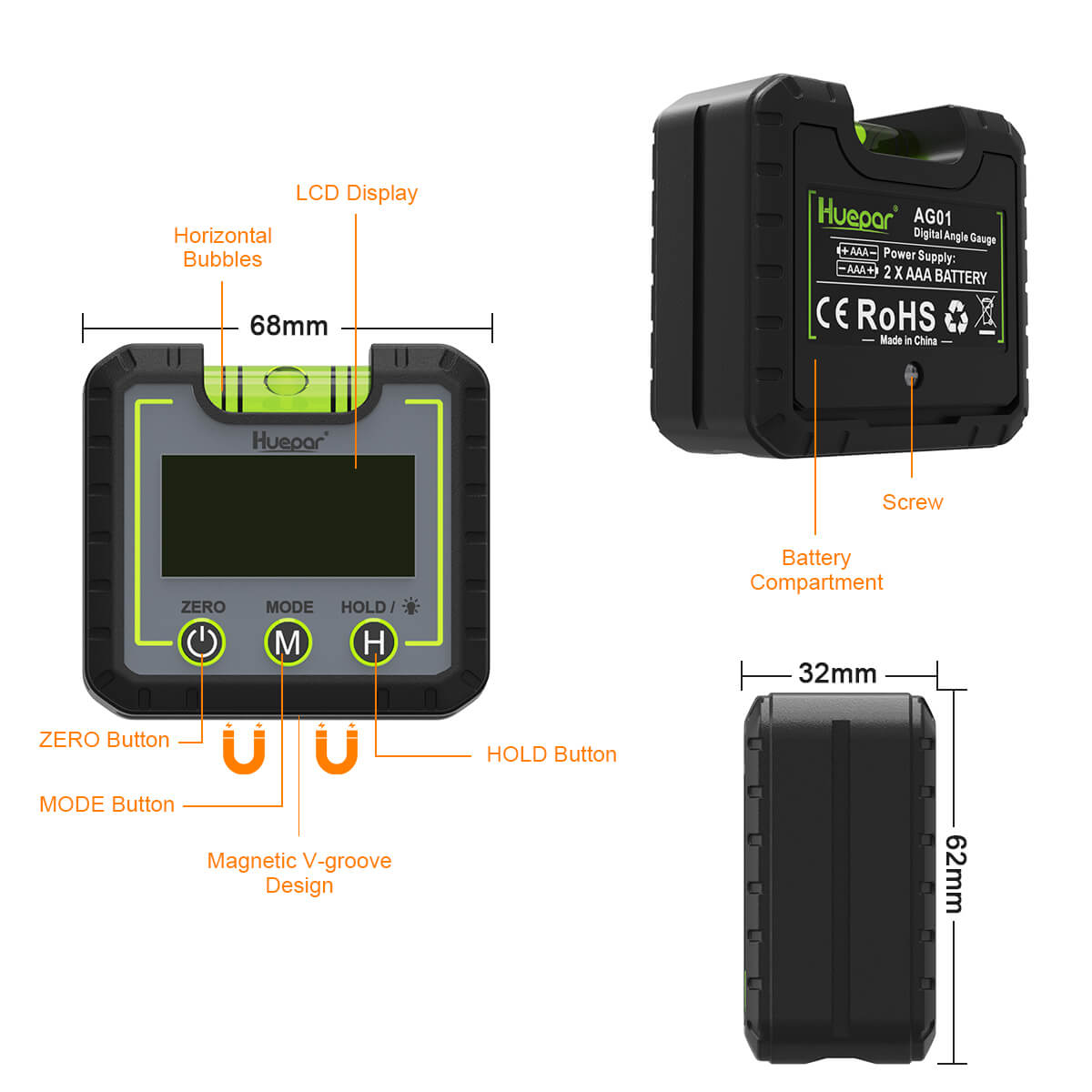 Huepar AG01 -Digital Level Angle Gauge Inclinometer