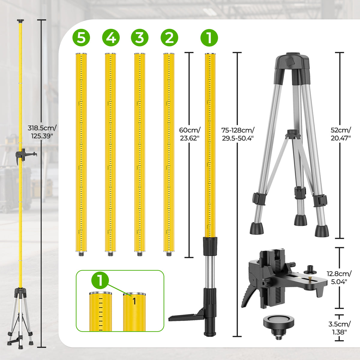 Huepar LP36 - 12 Ft./3.7m Telescoping Pole