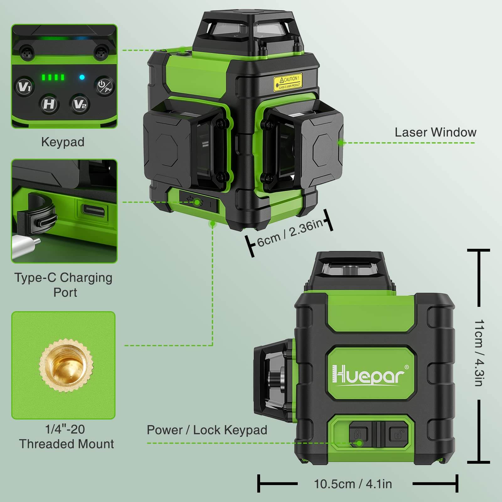 Huepar Niveau Laser Vert Bluetooth 3x360°, Auto-nivellement 3Lignes Mode Pulsé, Batterie Lithium 7,4V/2600mAh, Base - Bricolage Huepar Niveau Laser Vert Bluetooth 3x360°, Auto-nivellement 3Lignes Mode Pulsé, Batterie Lithium 7,4V/2600mAh, Base - Bricolage