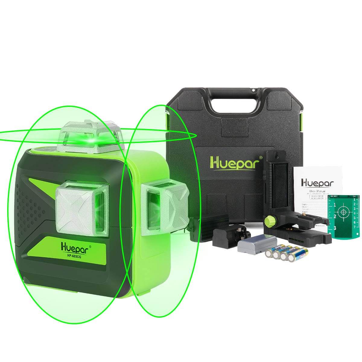 Huepar 603CG - Niveau laser 3D à faisceau vert 3D avec base pivotante magnétique