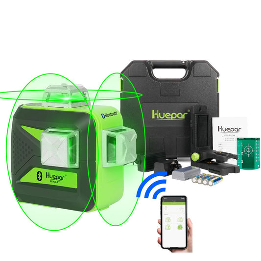 Huepar 603CG-BT - Niveau laser 3D à faisceau vert 3 x 360° avec connectivité Bluetooth 