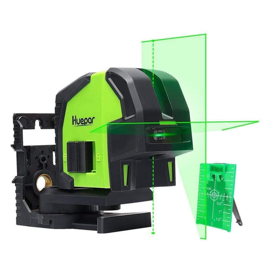 Huepar 8211G - Niveau laser professionnel à lignes croisées vertes avec 2 points d'aplomb 