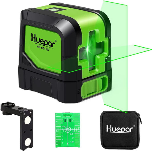 Huepar 9011G - Laser à lignes croisées à faisceau vert auto-nivelant avec base pivotante magnétique à 360°