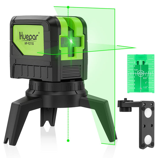 Huepar 9211G - Niveau laser à alignement automatique à lignes croisées à faisceau vert avec 2 points d'aplomb