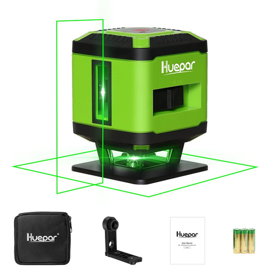Huepar FL360G - Niveau laser pour sol carrelé Installation d'outils de niveau laser à faisceau vert à 360 degrés avec support magnétique 