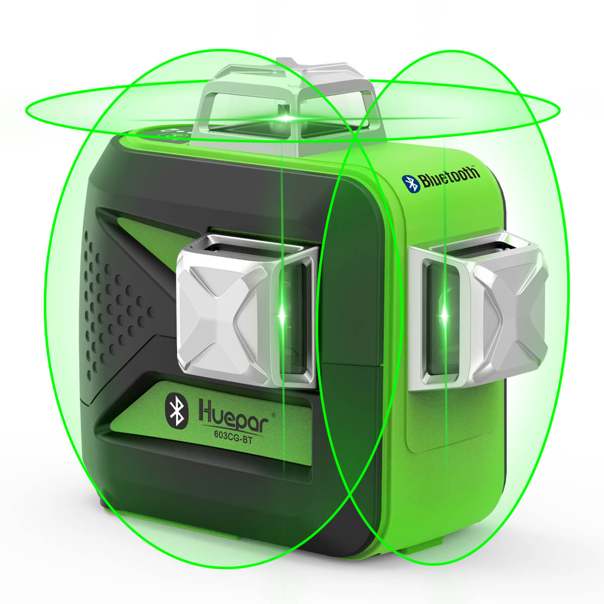 Huepar 603CG-BT - Niveau laser 3D à faisceau vert 3 x 360° avec connectivité Bluetooth 