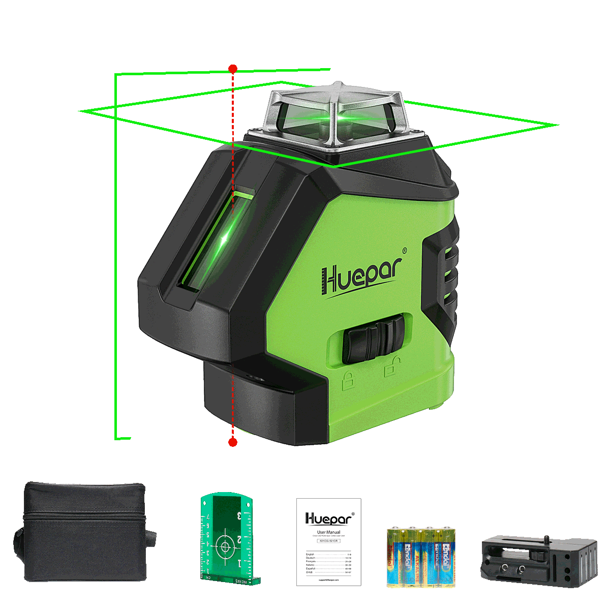 Huepar 621CG Laser level with 2 Plumb Dots