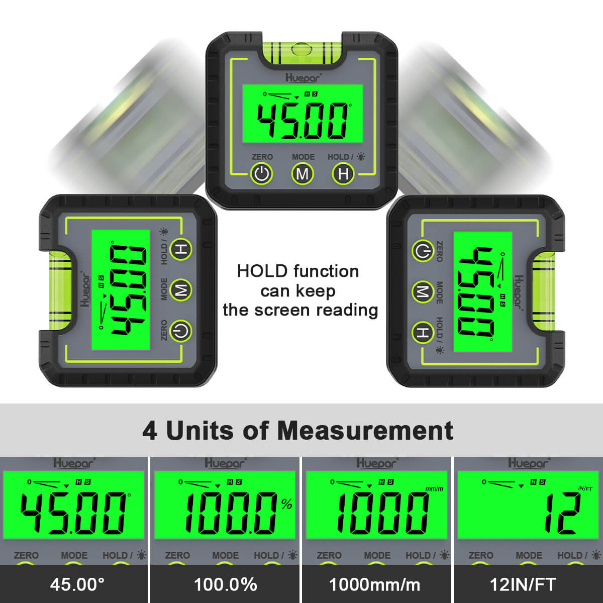 Huepar AG01 - Inclinomètre à jauge d'angle de niveau numérique 