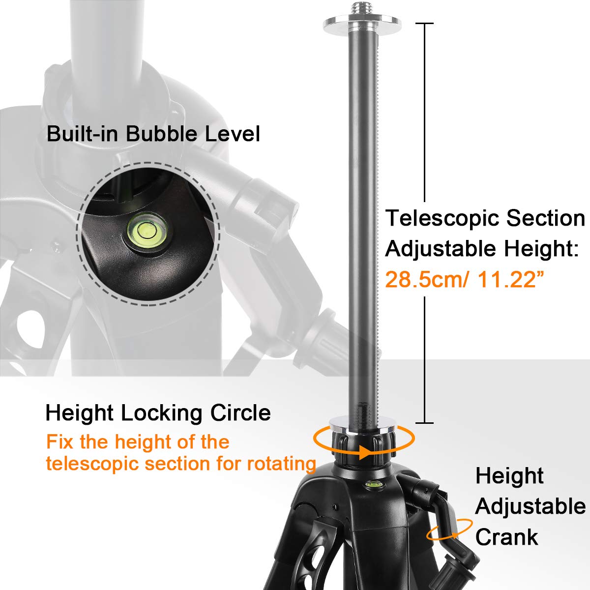 Huepar TPD16 - 1.6m/5.2ft Flat Head Aluminum Tripod HUEPAR US - Laser Level