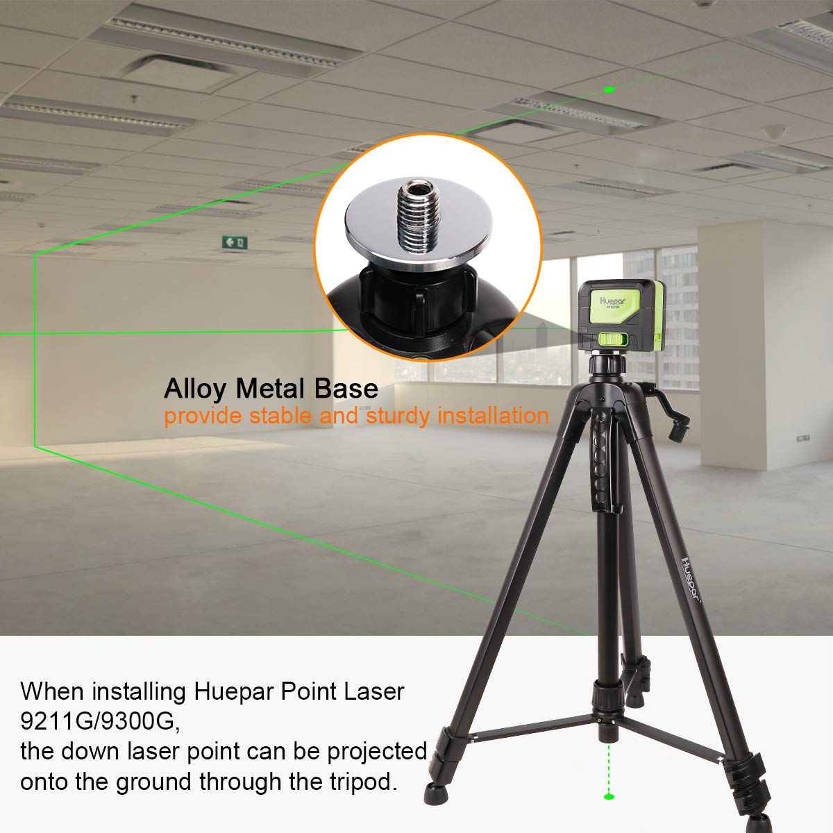 Huepar TPD16 - 1.6m/5.2ft Flat Head Aluminum Tripod HUEPAR US - Laser Level