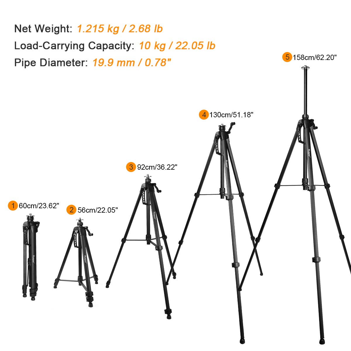 Huepar TPD16 - 1.6m/5.2ft Flat Head Aluminum Tripod HUEPAR US - Laser Level