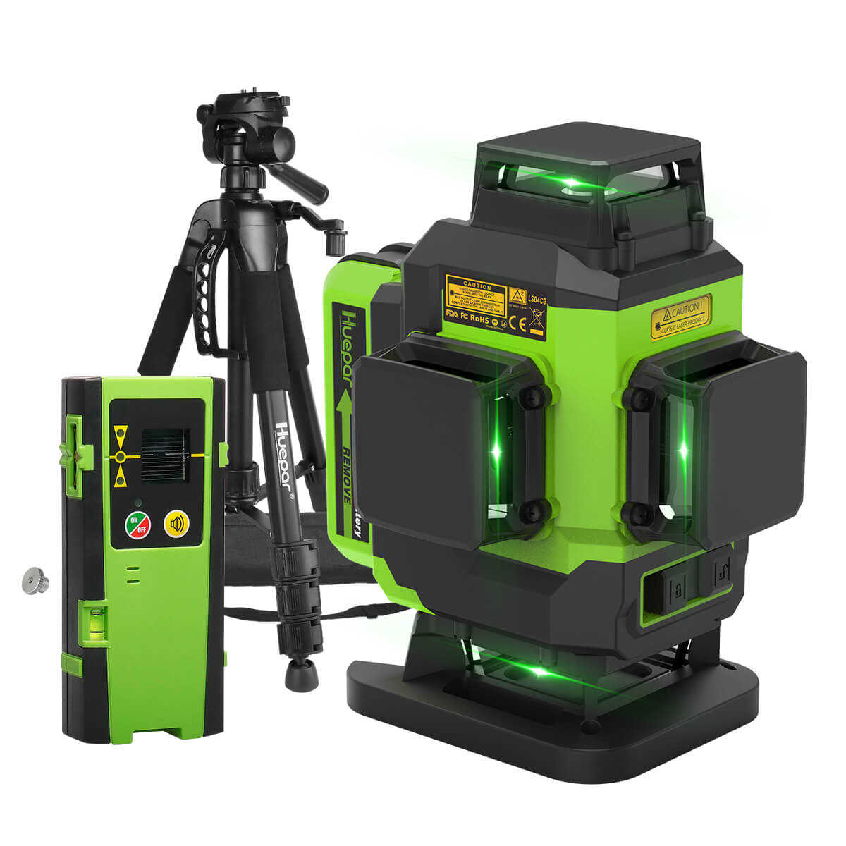 Huepar LS04CG - Self-leveling 4x360 Green Cross Line Floor Laser Tool with Remote Control